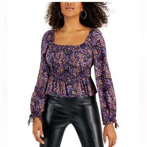 Juniors' Emma Smocked-Waist Floral Top